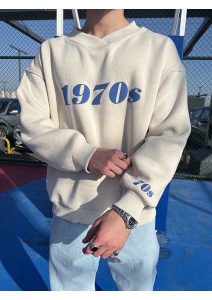 1970S Bej Oversize Unisex Sweatshirt