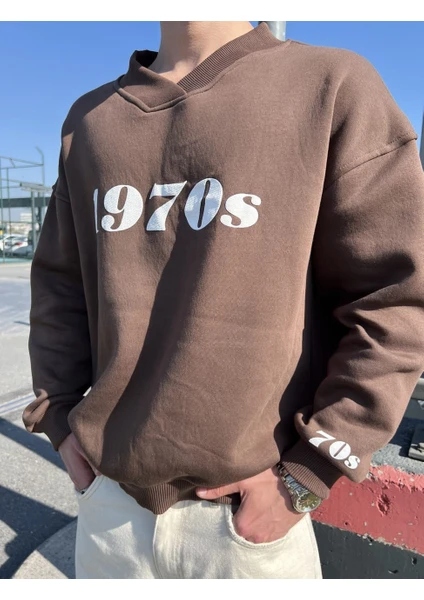 1970S Kahve Oversize Unisex Sweatshirt