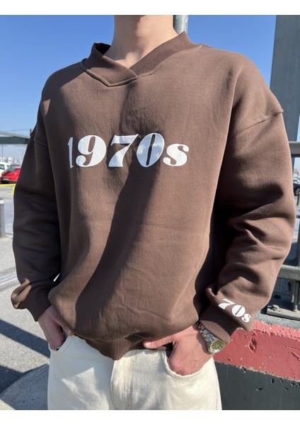 1970S Kahve Oversize Unisex Sweatshirt