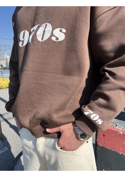 1970S Kahve Oversize Unisex Sweatshirt