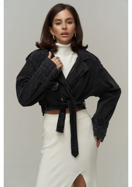 Baggy Füme Biker Jean Ceket