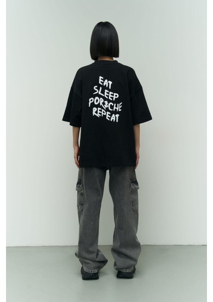 Collection Eat Sleep Siyah Oversize T-Shirt