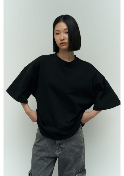 Collection Eat Sleep Siyah Oversize T-Shirt