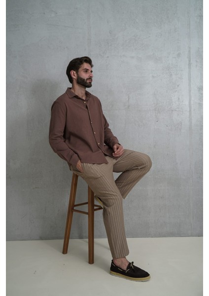 Wesley Erkek Oversize Krinkıl Kahve Gömlek