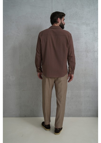 Wesley Erkek Oversize Krinkıl Kahve Gömlek
