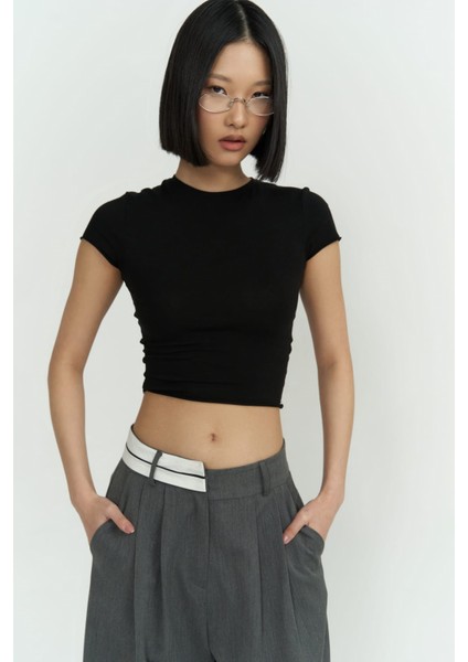 Toppin Siyah Penye Crop