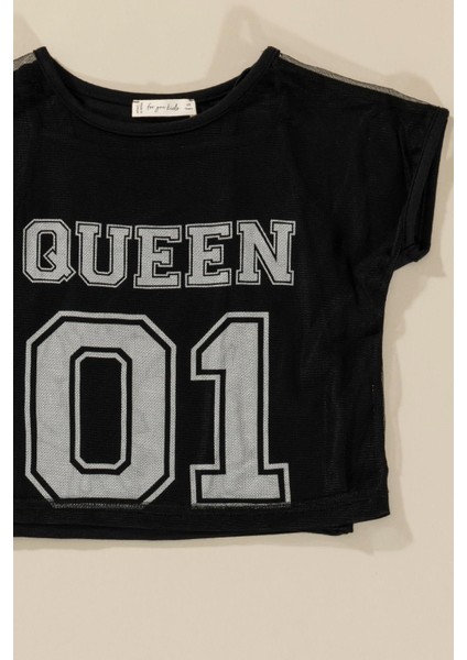 3'lü Queen Baskılı Tshirt Atlet Tayt Siyah Takım