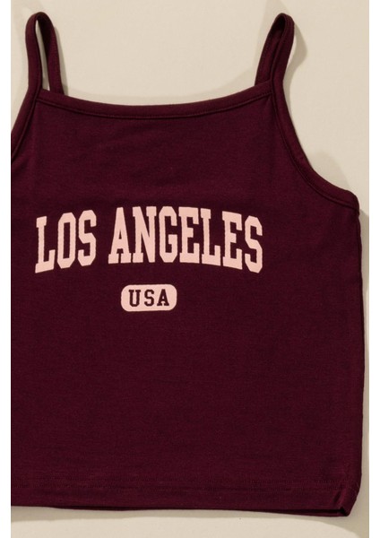 3'lü Los Angeles Baskılı Tshirt Atlet Tayt Bordo Takım fırsatları