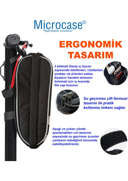 Microcase Taşınabilir Su Geçirmez 3 Bölmeli Geniş Iç Hacimli Flaşörlü Scooter Bisiklet Çantası AL4249 indirimleri