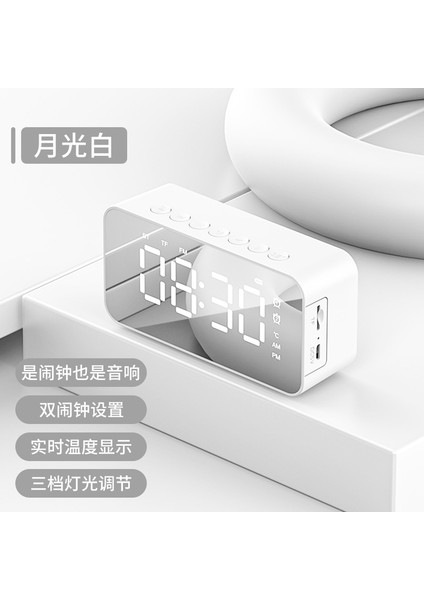 Masaüstü Çalar Saat Bluetooth Kablosuz Ses Mini LED Ayna Dijital Saat Cep Telefonu Hoparlörü Hediye Stereo Ses Efekti (Yurt Dışından)