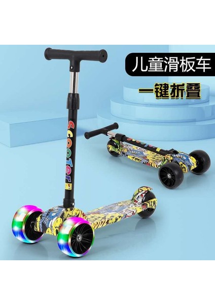 Çocuk Scooter Katlanır 2-6 Yaş Çocuk Kaykay Grafiti Flaş Scooter Yürüteç (Yurt Dışından)