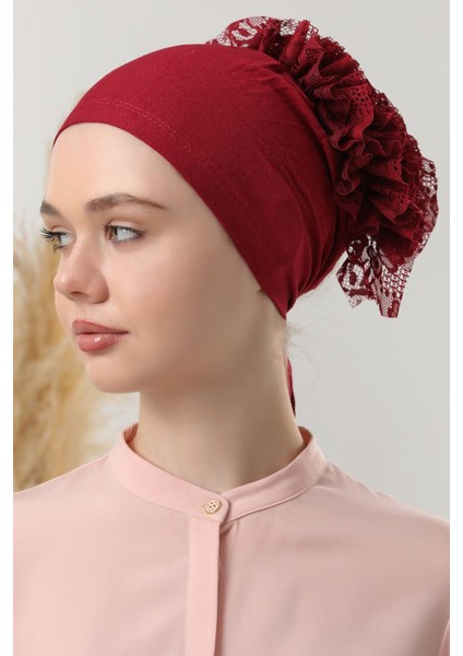 Tesettür Fırfırlı Bone Bordo fiyatları