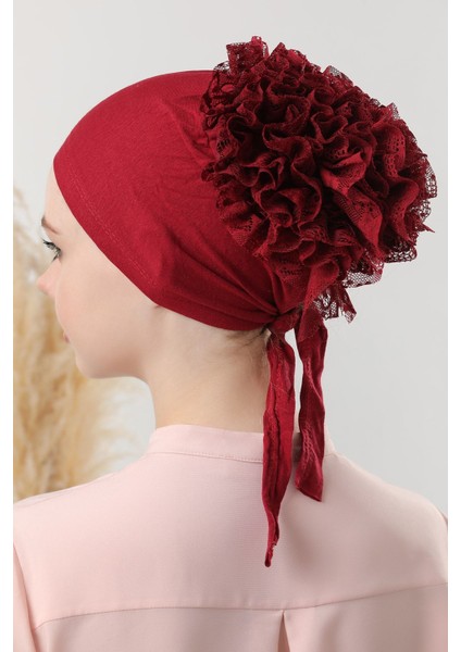 Tesettür Fırfırlı Bone Bordo modelleri