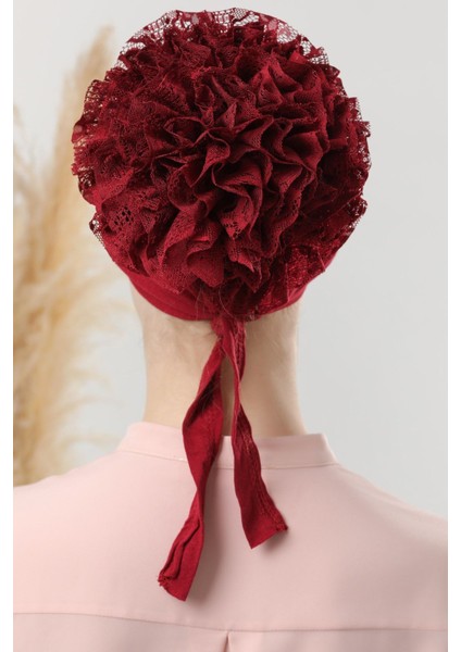 Tesettür Fırfırlı Bone Bordo fırsatları