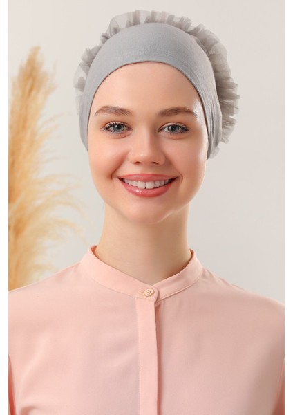 Tesettür Fırfırlı Bone Gri