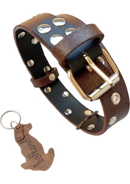 Köpek Boyun tasması hakiki deri kahverengi zımbalı kalınlık:3mm genişlik:3cm boyun ölçüsü:L.36-45cm ayarlamalı dog collar T1-27 fiyatları