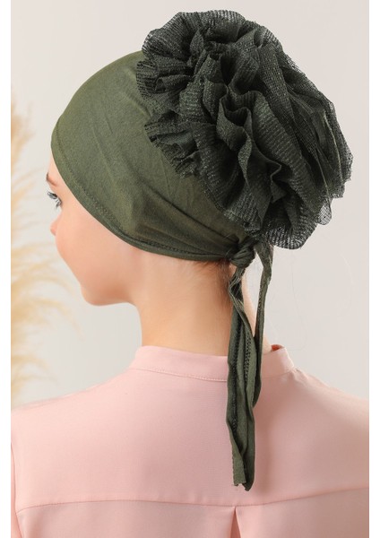 Tesettür Fırfırlı Bone Haki modelleri