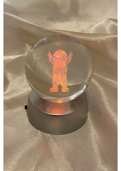 3D LED Işık Cam Küre Çok Işıklı Pilli Astronot 6 cm
