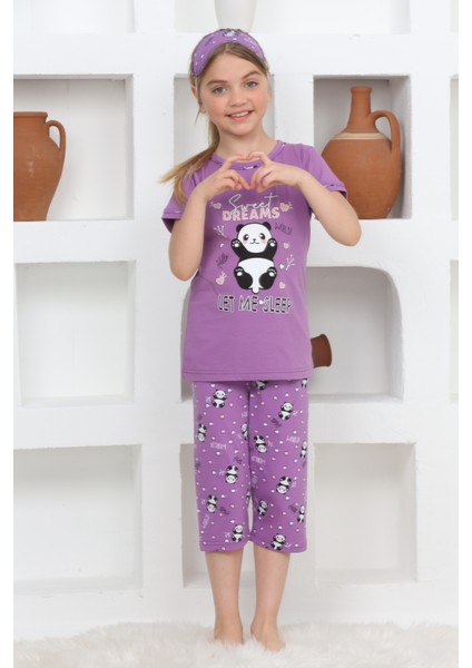 Kapi Kids Kız Çocuk Uyku Bantlı-Kaprili-Panda Baskılı Pijama Takımı 3-15 Yaş 6112-14