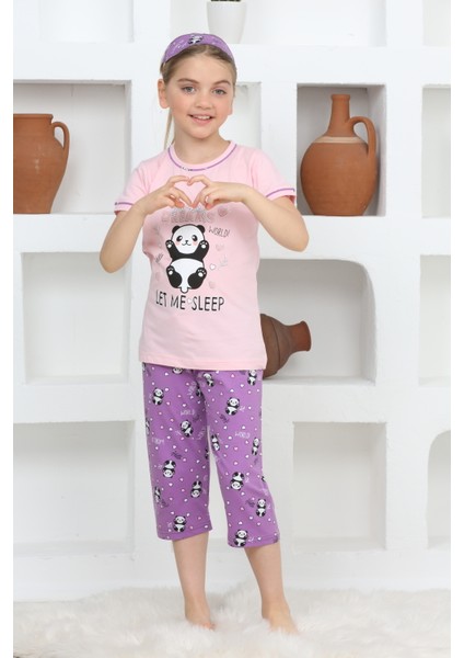 Kapi Kids Kız Çocuk Uyku Bantlı-Kaprili-Panda Baskılı Pijama Takımı 3-15 Yaş 6112-14