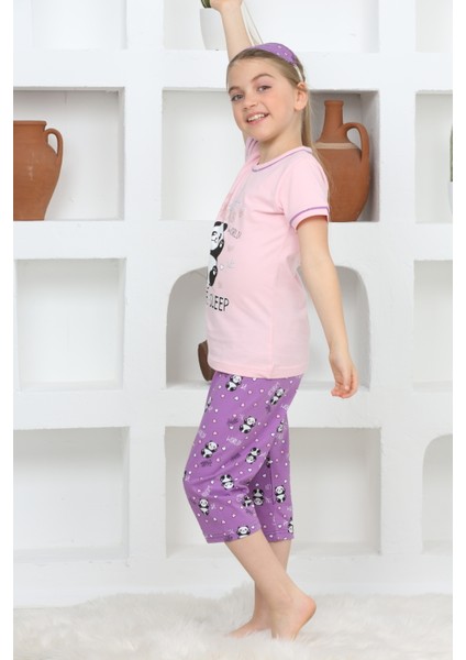 Kapi Kids Kız Çocuk Uyku Bantlı-Kaprili-Panda Baskılı Pijama Takımı 3-15 Yaş 6112-14