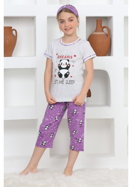 Kapi Kids Kız Çocuk Uyku Bantlı-Kaprili-Panda Baskılı Pijama Takımı 3-15 Yaş 6112-14