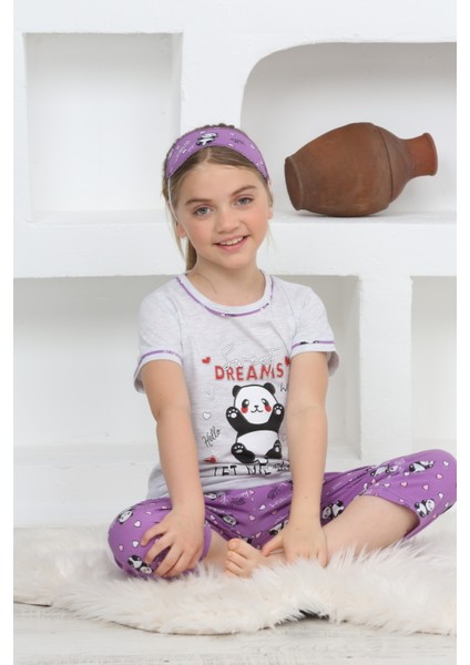 Kapi Kids Kız Çocuk Uyku Bantlı-Kaprili-Panda Baskılı Pijama Takımı 3-15 Yaş 6112-14