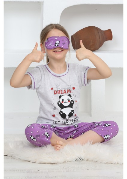 Kapi Kids Kız Çocuk Uyku Bantlı-Kaprili-Panda Baskılı Pijama Takımı 3-15 Yaş 6112-14