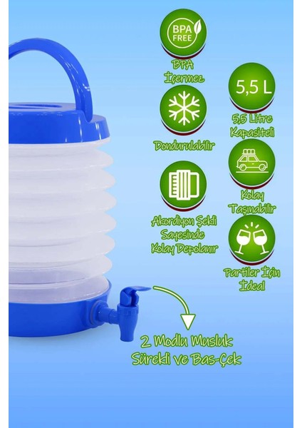 Musluklu Katlanır Su Bidonu Akordiyon Kamp Su Kovası Çeşme Piknik Damacana