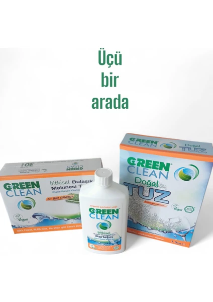 U Green Clean Bulaşık Makinesi Tableti 30 Adet  + Doğal Tuz 1,5 kg + Parlatıcı 500 ml