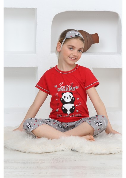 Kapi Kids Kız Çocuk Uyku Bantlı-Kaprili-Panda Baskılı Pijama Takımı 3-15 Yaş 6112-14