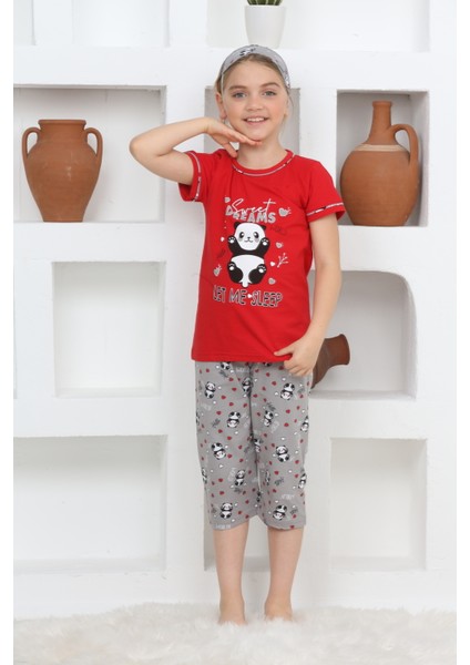 Kapi Kids Kız Çocuk Uyku Bantlı-Kaprili-Panda Baskılı Pijama Takımı 3-15 Yaş 6112-14