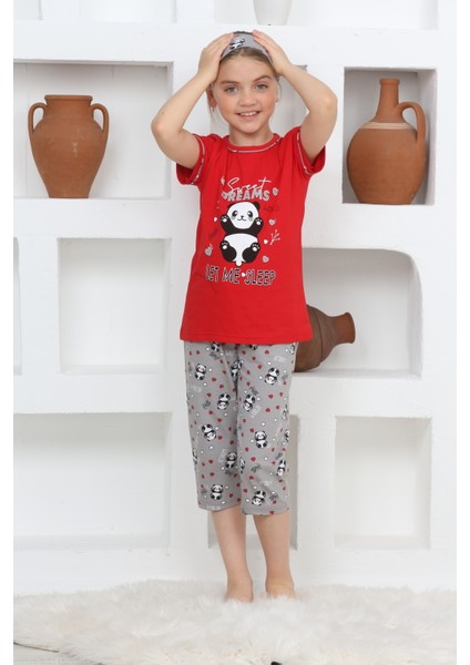 Kapi Kids Kız Çocuk Uyku Bantlı-Kaprili-Panda Baskılı Pijama Takımı 3-15 Yaş 6112-14