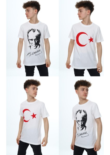 Angelos Girls Erkek Çocuk Atatürk Portreli ve Ayyıldız Baskılı 2'li T-Shirt 5-14 Yaş LX001