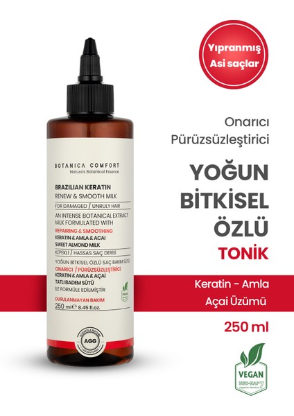 İşlem Görmüş ve Yıpranmış Saçlar İçin Onarıcı Keratin ve Amla Yağı Özlü Saç Bakım Sütü Tonik 250 ml