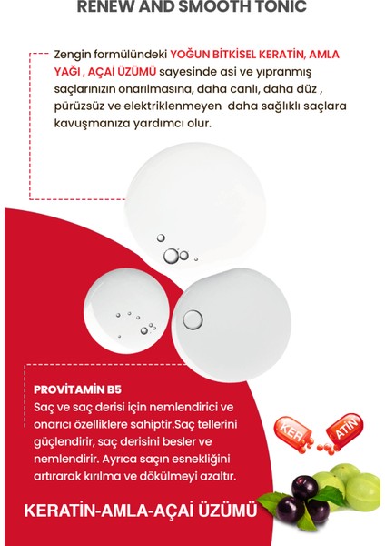 İşlem Görmüş ve Yıpranmış Saçlar İçin Onarıcı Keratin ve Amla Yağı Özlü Saç Bakım Sütü Tonik 250 ml modelleri