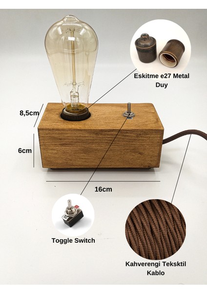 Ahşap Rustik Masa Lambası Klasik Model-Ceviz Renk