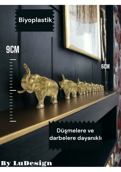 Lu Design Premium Gold Renk 7li Bereket Fil Seti & Biblo Biyoplastik Ev Dekorasyon