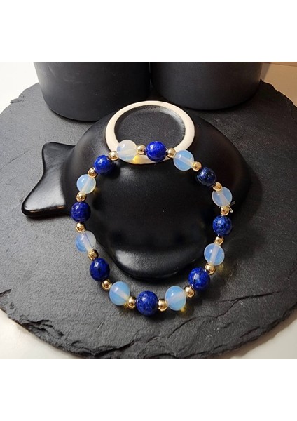 Opal ve Mavi Ceyt Orjinal Doğal Taş Kadın ve Erkek Bileklik / Vücut Direnci, Pozitif Enerji ve Gençlik Bilekliği