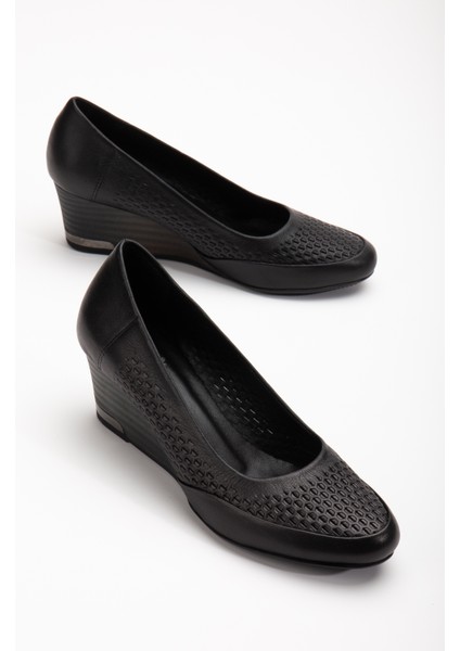 Kadın Deri Petek Baskılı Dolgu Topuklu Ayakkabı 10 Dolgu Topuk Ayakkabı Sıyah 36 fiyatları