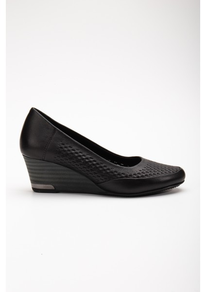 Kadın Deri Petek Baskılı Dolgu Topuklu Ayakkabı 10 Dolgu Topuk Ayakkabı Sıyah 36 modelleri