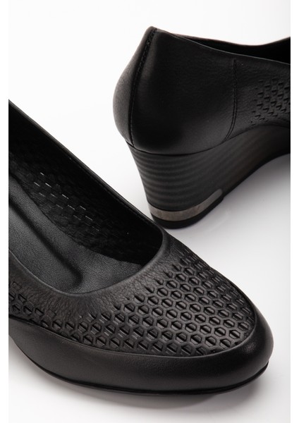 Kadın Deri Petek Baskılı Dolgu Topuklu Ayakkabı 10 Dolgu Topuk Ayakkabı Sıyah 36 fırsatları