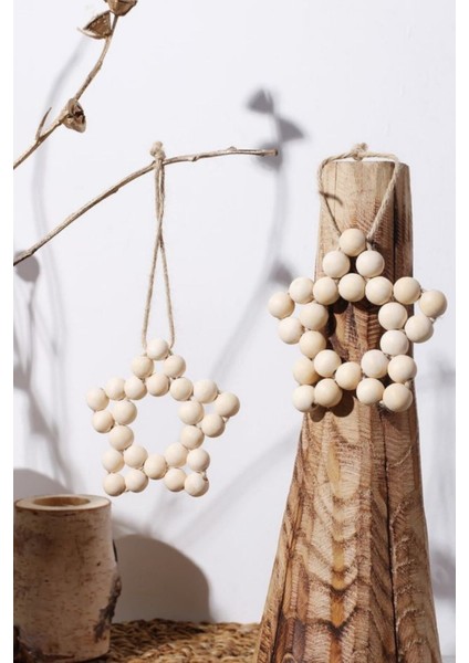 2 Adet Dekoratif Ahşap Yıldız Boncuk