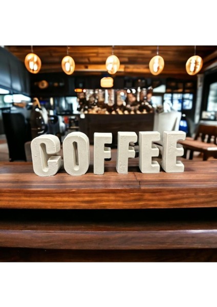 Beyaz Coffee Yazısı Biblo Ev Dekorasyon 5 cm Harf & Taş Tozu