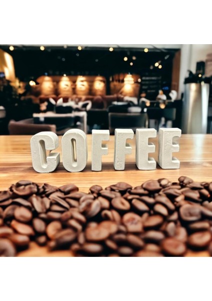 Beyaz Coffee Yazısı Biblo Ev Dekorasyon 5 cm Harf & Taş Tozu