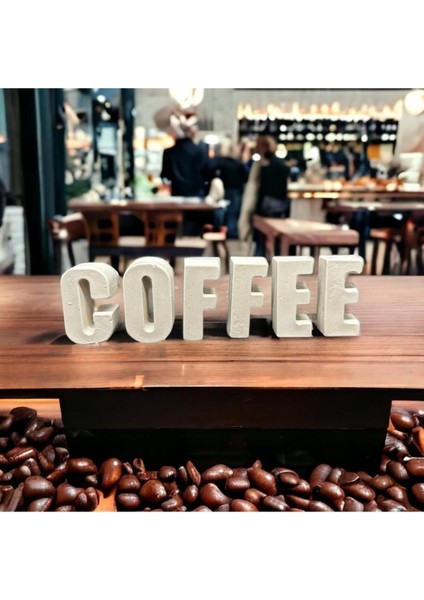 Beyaz Coffee Yazısı Biblo Ev Dekorasyon 5 cm Harf & Taş Tozu