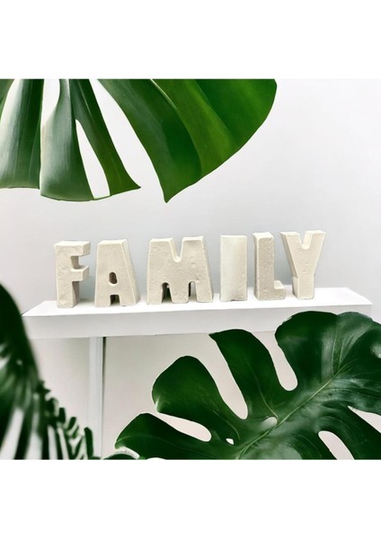 Beyaz Family Yazısı Biblo Ev Dekorasyon 5 cm Harf & Taş Tozu
