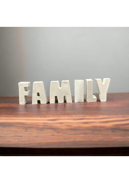 Beyaz Family Yazısı Biblo Ev Dekorasyon 5 cm Harf & Taş Tozu