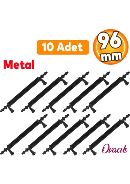 10 Adet Ovacık Mobilya Mutfak Dolap Çekmece Dolabı Kapak Metal Siyah Kulpu Kulbu Kulpları 96 mm