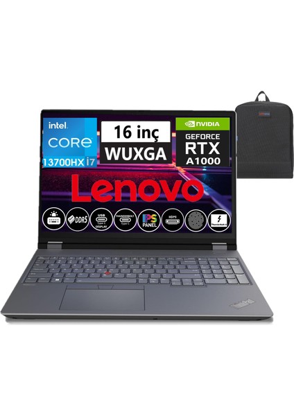 Thinkpad P16 Gen2 Intel Core  I7-13700HX 64GB Ddr5 1tb SSD 6gb RTXA1000 16" Wuxga W11PRO Mobil Iş Istasyonu 21FA000ETXW24+WEBLEGELSINÇANTA